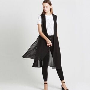 all row pleated Elegant Black Long Vest